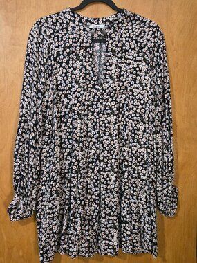 Umgee Tunic Dress Ditsy Floral Long Sleeve Casual Boho Mini Small Choker neck